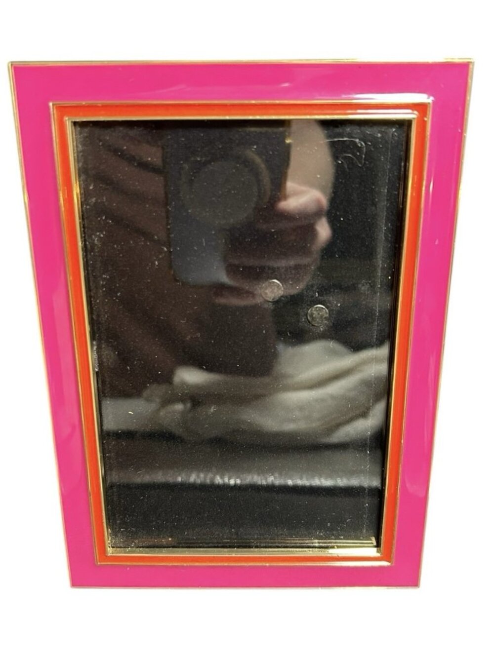 Kate Spade / Lenox Pink Orange Enamel Picture Frame Fits 4x6" photo